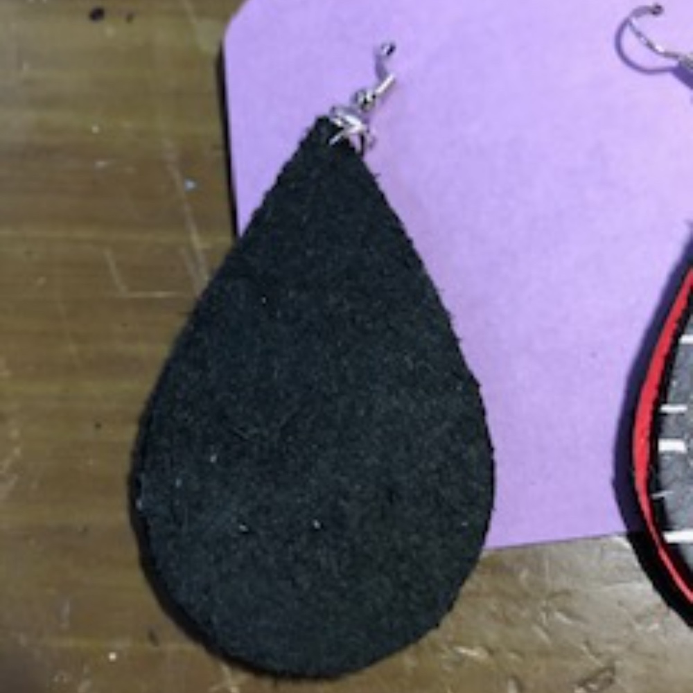 Handcrafted leather earrings with a vinyl overlay - Picture 2 of 4
